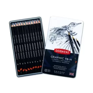 image of Derwent Graphic Soft Graphite Drawing Pencil Black (Pack of 12) 34215