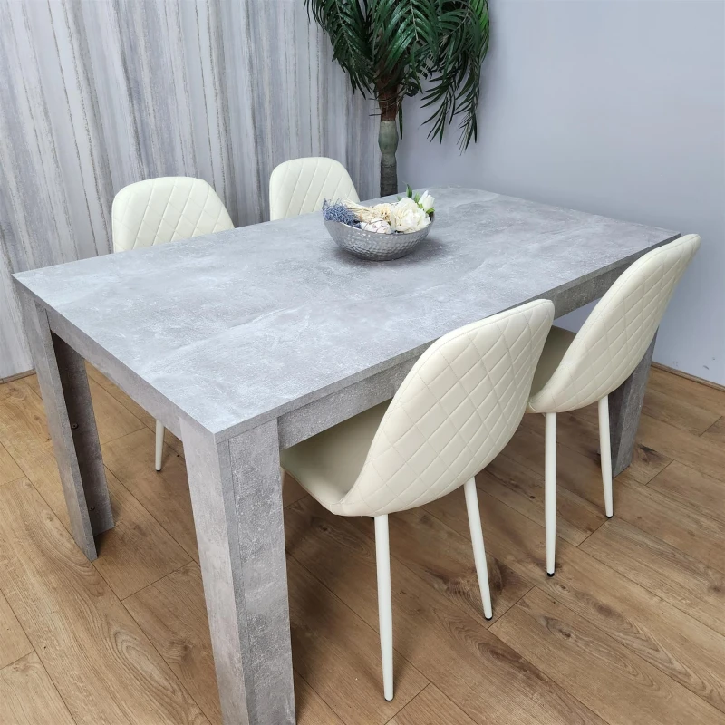 Image of KOSY KOALA Wooden Rectangle Dining Table Sets with Set of 4 Chairs, Grey and Cream Stone grey 117 + 4 cream gem