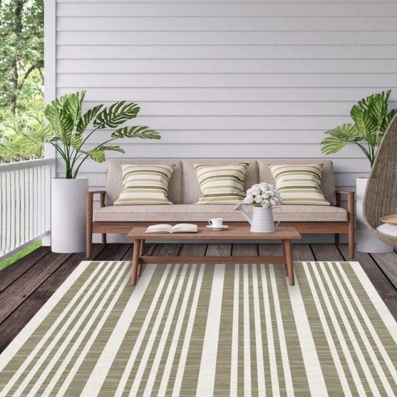 Image of THE RUGS Reversible Outdoor Rugs in Modern Stripes Duo Weave Collection in Natural Size: 120cm x 170cm Natural Unisex 120cm x 170 cm