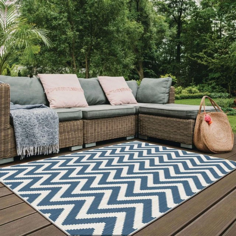 Image of THE RUGS Reversible Outdoor Rugs in Zigzag Design Duo Weave Collection in Blue Size: 160cm x 230cm Blue Unisex 160cm x 230 cm