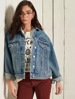 Image of Superdry Boyfriend Crafted Denim Trucker Jacket - Blue Size 10, Women