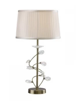 Table Lamp with White Shade 1 Light Antique Brass, Crystal