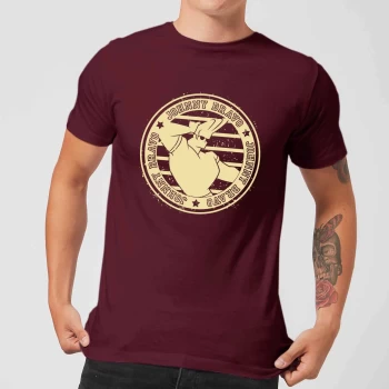 Image of Johnny Bravo Sports Badge Mens T-Shirt - Burgundy - XS