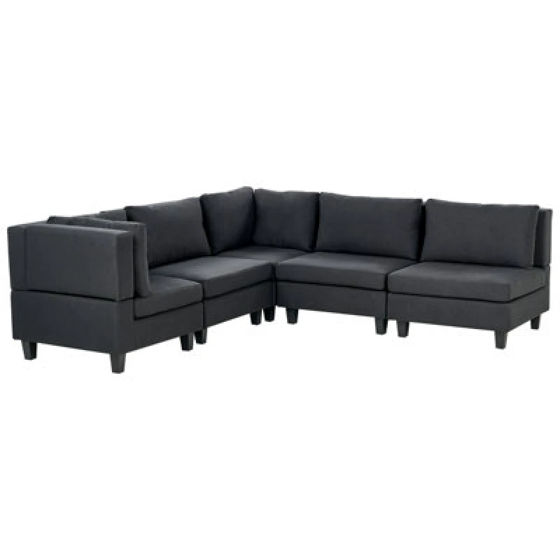 Image of Beliani Modular Corner Sofa 5 Seater Unstad Fabric Black Right Hand