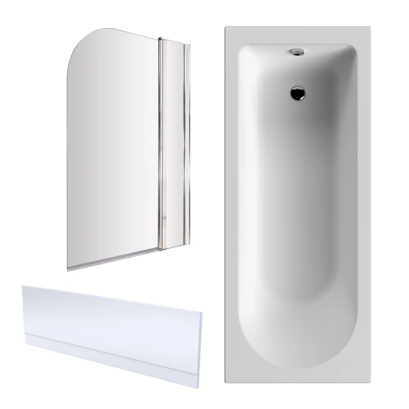 Image of Balterley Round Bath, Panel and Screen with Fixed Panel Chrome 1700 x 700mm Silver