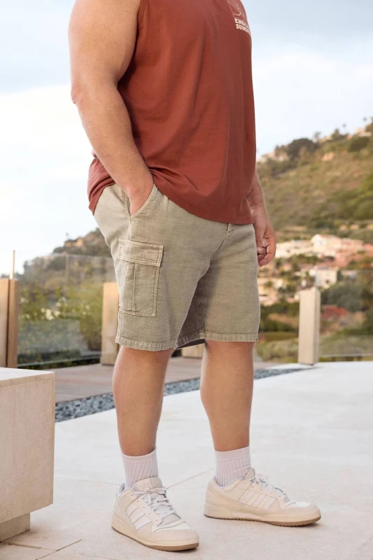 Image of BadRhino Mens Cotton Cargo Shorts in Stone Size: XL Stone Male XL