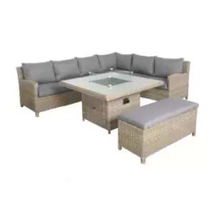 Royalcraft Wentworth 7pc 120 Deluxe Fire Pit Modular Corner Dining Set - Grey - Garden & Outdoor