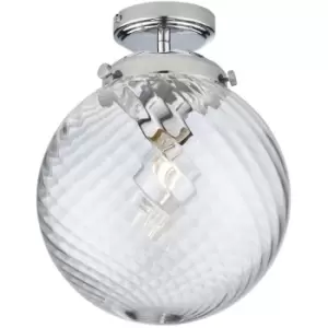 Image of Decorative Flush Bathroom Ceiling Light Fitting - Clear Spiral Glass Shade