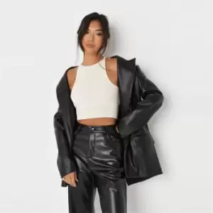 image of Missguided Racer Rib Top - Cream