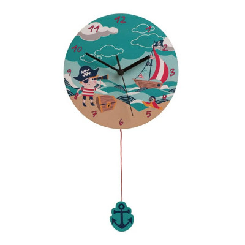 Image of Premier Housewares Pirate Wall Clock, Fun & Functional Kids Wall Clock, Mid-century Wall Clock, Modern Living Room Wall Clock Blue