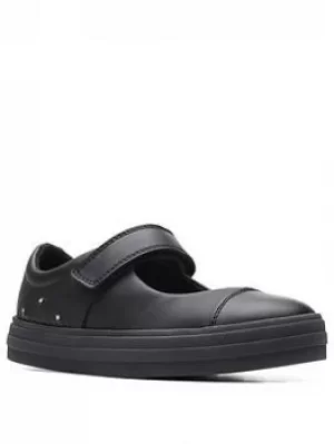 Image of Clarks Clarks Girls Flare Shine Light Up Rainbow Strap School Shoes, Black Leather, Size 1 Older