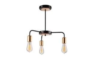 Image of Erica Industrial Multi Arm Semi Flush Ceiling Light Black, 3x E27