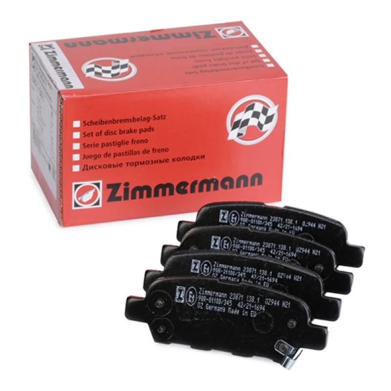 Image of ZIMMERMANN 23871.138.1 Brake pad set Rear Axle, with acoustic wear warning, Photo corresponds to scope of supply Brake Pad Set,disc brake (402)