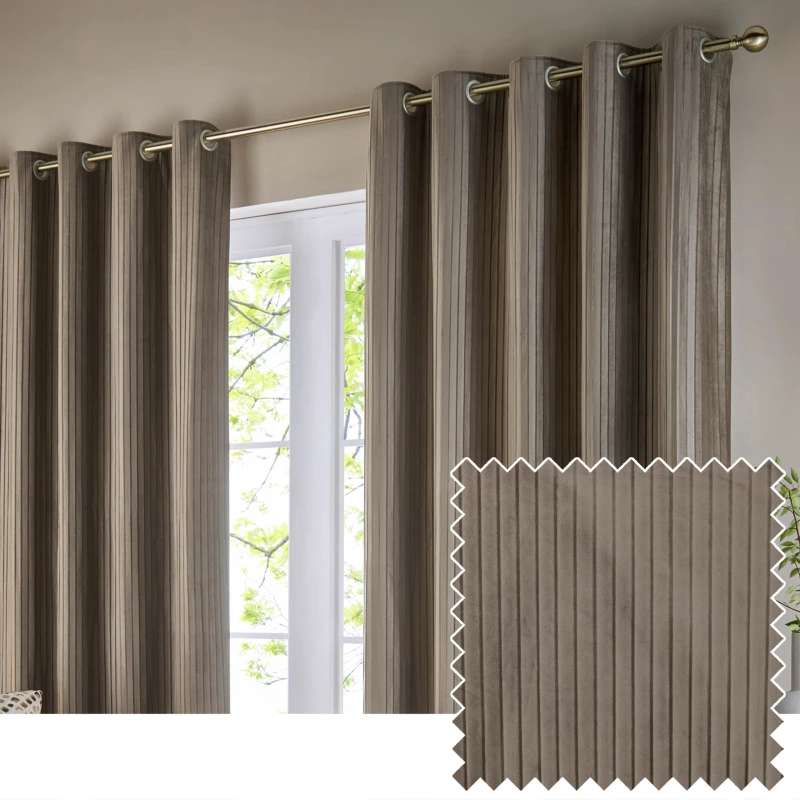 Image of Paoletti Paoletti Corinthian Velvet Room Darkening Eyelet Curtains in Light Brown Size: 229cm width x 229cm drop Light Brown 229cm width x 229cm dro
