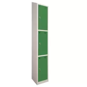 Image of 3 Door Locker, 300X450, Grey Carcass/Green Doors, Sloping Top, Camlock