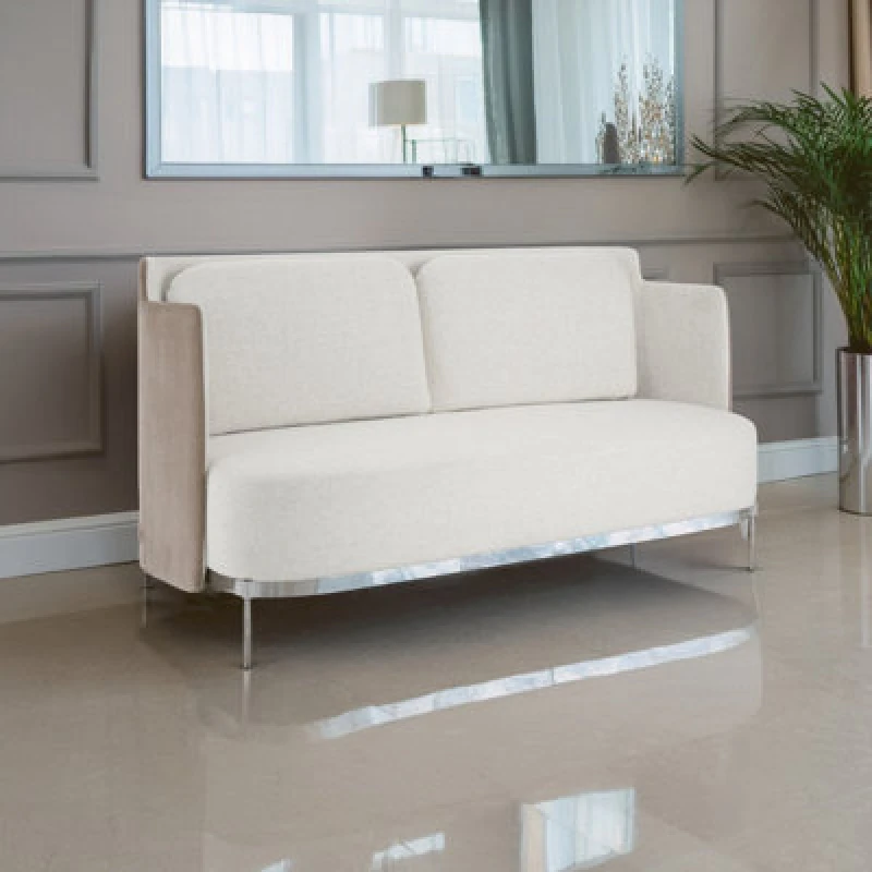 Image of Orsina Two-Seater Sofa,white Upholstered Couch With Silver Legs,thick Padded Sofa Seat,ideal For Outdoor Patio