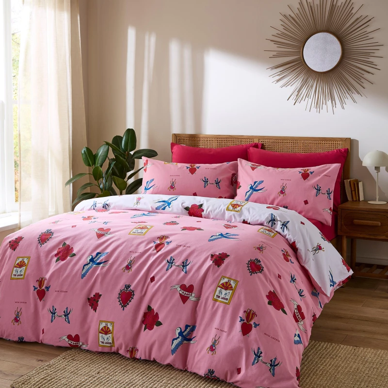 Image of Their Nibs Mon Coeur Cotton Reversible Duvet Cover Set Duvet Cover Sets Single Pink 73362606010