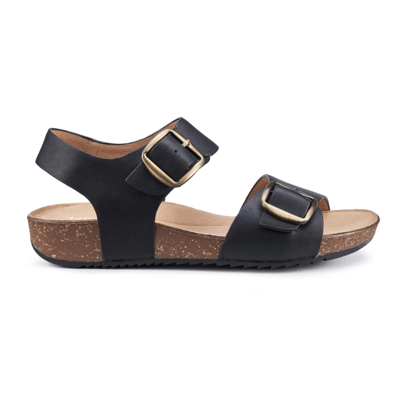 Image of Hotter Womens 'Tourist II' Cork Wedge Sandals in Black Size: 4.5 Black Female 4.5