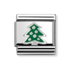 image of Nomination Classic Silver Green Christmas Tree Charm