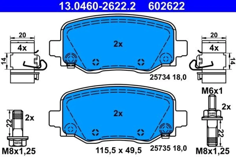 Image of Brake pad set ATE 13.0460-2622.2