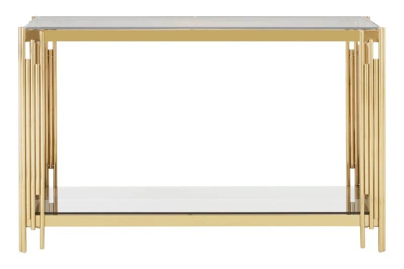 Image of Premier Housewares Easily Maintained Linear Design Console Table, Durable Hallway Table, Glamorous Modern Console Table Gold