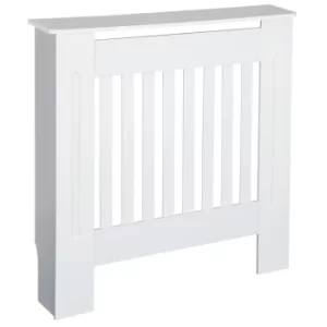 image of HOMCOM MDF Radiator Cover Wooden Cabinet Shelving Home Office Vertical Slattted Vent White 78L x 19W x 81H