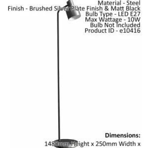 Image of Floor Lamp Light Brushed Silver Finish & Matt Black 10W LED E27 Standing
