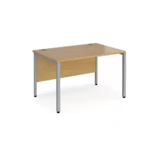 image of Office Desk 1200mm Rectangular Desk With Bench Leg Oak Tops With Silver Frames 800mm Depth Maestro 25