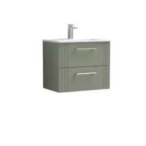 image of Nuie Deco 600mm Wall Hung 2 Drawer Vanity & Basin 2 - Satin Reed Green