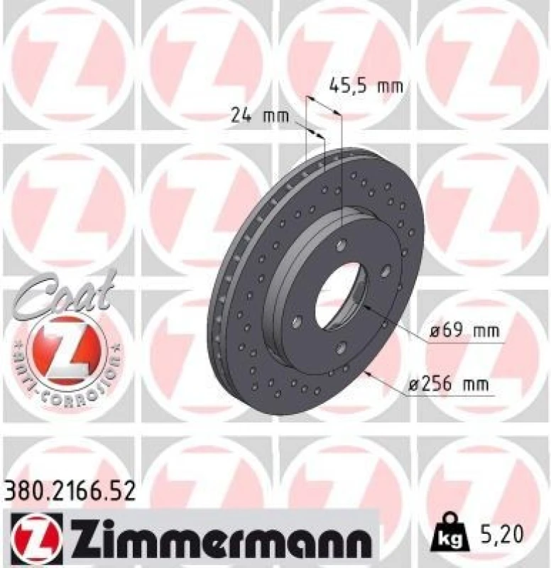 Image of ZIMMERMANN Brake disc ZIMMERMANN 380.2166.52