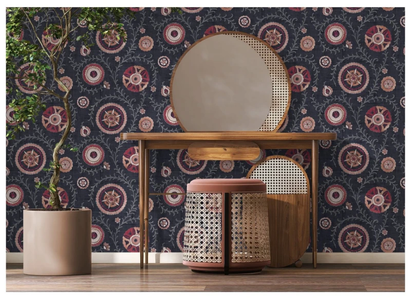 Image of Esselle Home Esselle Home Nahlia Trail Navy Blue Wallpaper