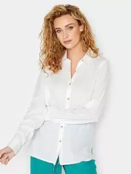 image of Long Tall Sally Long Sleeve Linen Shirt - White, Size 10, Women