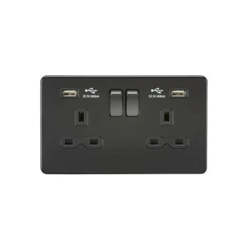 image of 13A 2G Switched Socket with Dual USB Charger (2.4A) - Matt Black - Knightsbridge