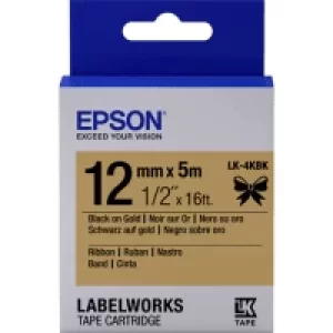 image of Epson LK-4KBK Black on Gold Labelling Tape 12mm x 9m