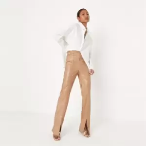 image of Missguided Pu Split Front Straight Leg Trouser - Brown