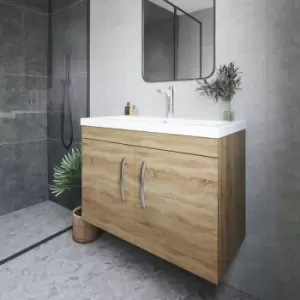 image of Nuie - Athena Wall Hung 2-Door Vanity Unit with Basin-1 800mm Wide - Natural Oak