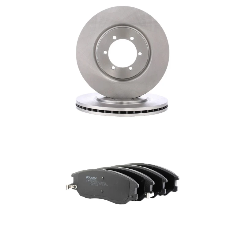 Image of RIDEX 3405B2895 Brake disc and pads set Front Axle, Brake Disc Type: internally vented, incl. wear warning contact Brake Set,disc brakes (3405)