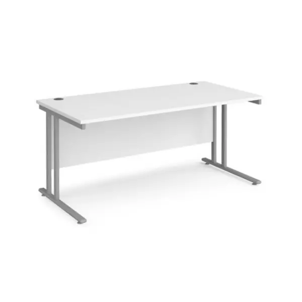 image of Office Desk 1600mm Rectangular Desk With Cantilever Leg White Tops With Silver Frames 800mm Depth Maestro 25