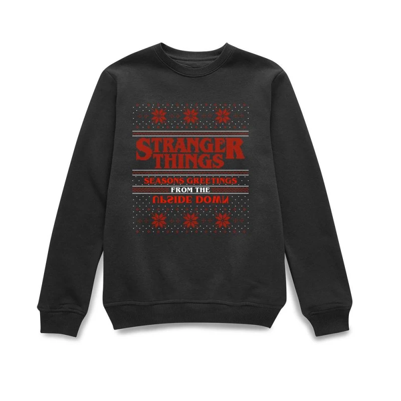 Image of Stranger Things Seasons Greetings From The Upside Down Christmas Jumper - Black - S
