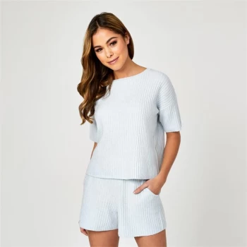 image of Jack Wills Ribbed Lounge Knitted T-Shirt - Soft Blue