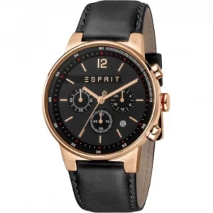 Image of Esprit Equalizer Mens Watch featuring a Black Leather Strap and Black Dial