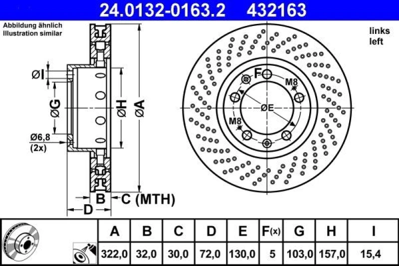 Image of ATE 24.0132-0163.2 Brake disc perforated/vented, Coated, Alloyed/High-carbon Brake Disc (82)