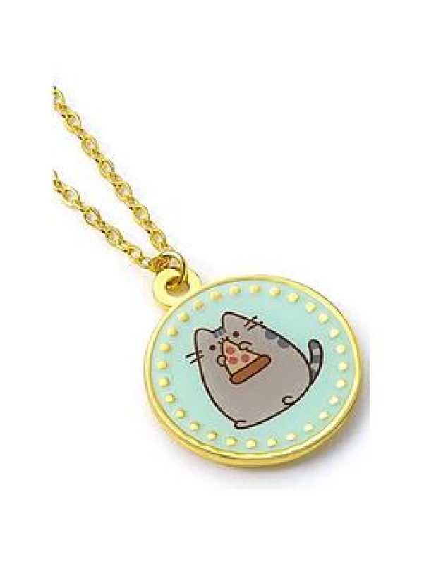 Image of Pusheen Pusheen Cat Blue Enamel & Gold-tone Pizza Necklace
