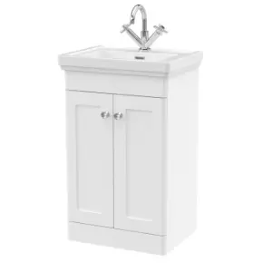 Nuie Classique 500mm Floor Standing 2-door Unit & Basin 1 Tap Hole - Satin White