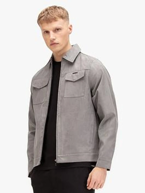 Image of Luke 1977 Mens Dax Faux Suede Jacket in Mid Grey Size: 3XL Mid Grey Male 3XL