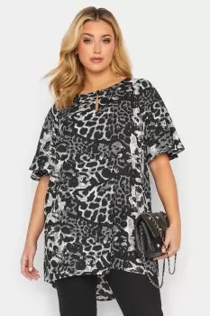 image of Animal Print Frill Sleeve Blouse