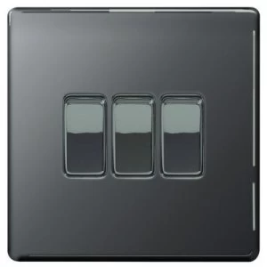 image of Wickes 10A Light Switch 3 Gang 2 Way Black Nickel Screwless Flat Plate