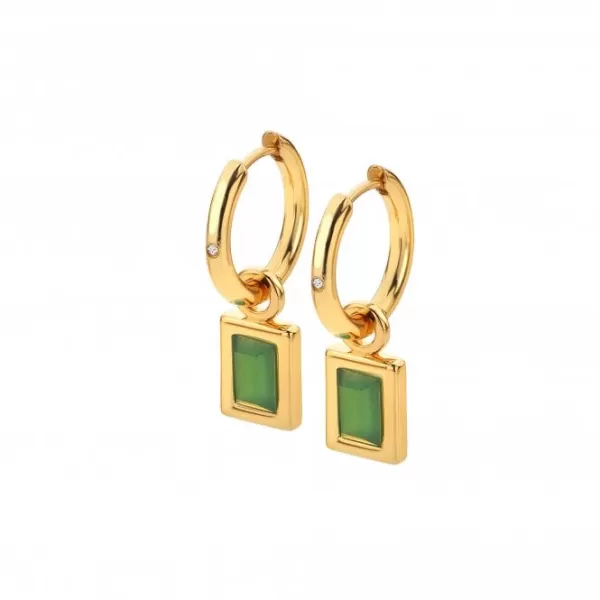 image of Rectangle Green Agate Earrings DE766