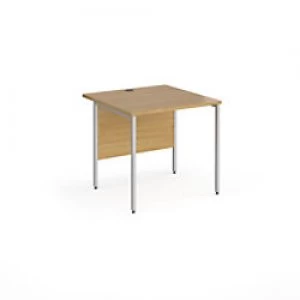 Image of Dams International Rectangular Straight Desk with Oak Coloured MFC Top and Silver H-Frame Legs CONTRACT 25 800 x 800 x 725mm