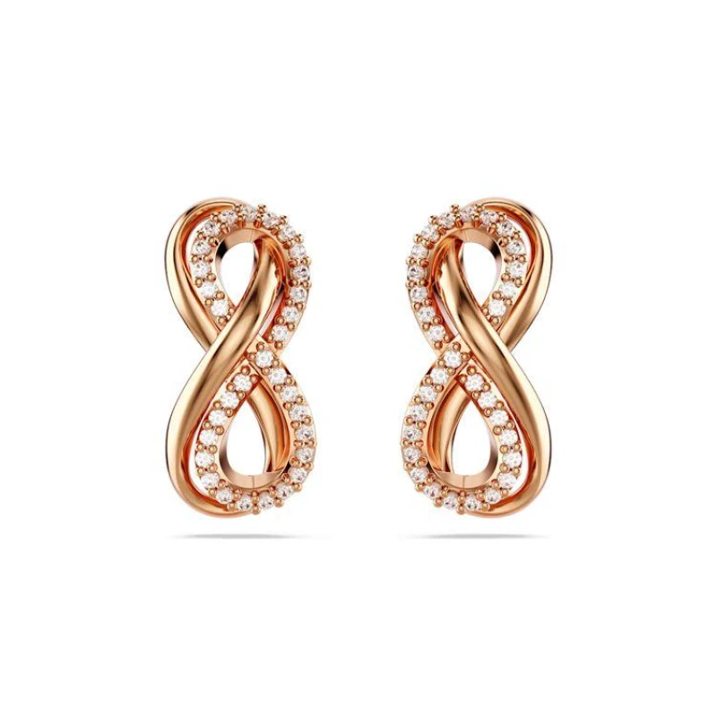 Image of Hyperbola White Rose Gold-tone Plated Infinity Stud Earrings 5684085